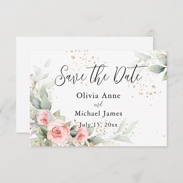 Reserve A Data Rosas com Vermelho Rosado em Aquarela Salve a Data (Frente/Verso)