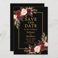 Rosas de Borgonha de Aquarela Frame Dourado Preto