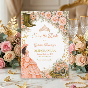 Reserve A Data Rosas de Pêssego Ocidental Dourado Quinceañera Paí