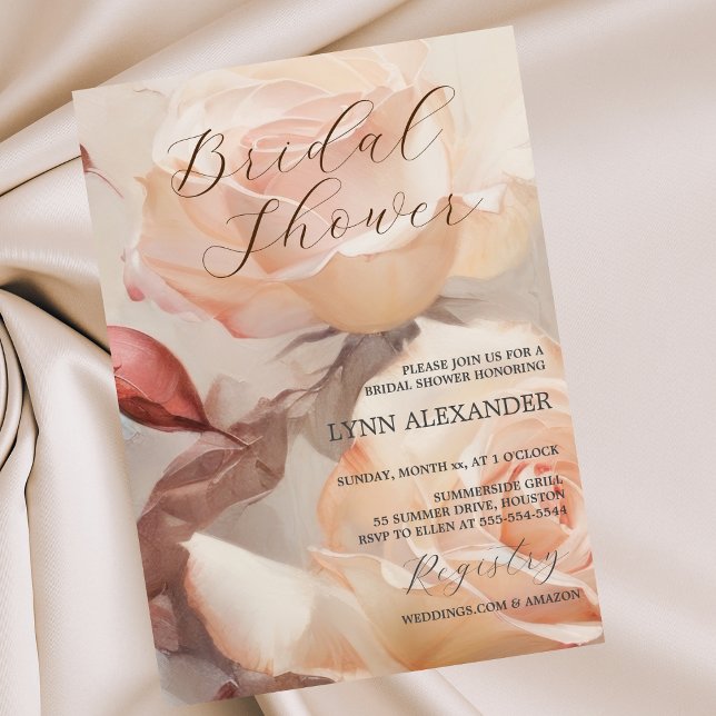 Reserve A Data Rosas de Verão Suaves, Chá de panela Elegante (Soft Summer Roses, Elegant Bridal Shower Invitation)