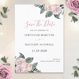 Reserve A Data Rosas Desbotadas em Aquarela Casamento Floral Rosa