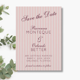 Reserve A Data Rosas Desbotadas Listras Retrô Borgonha Casamento