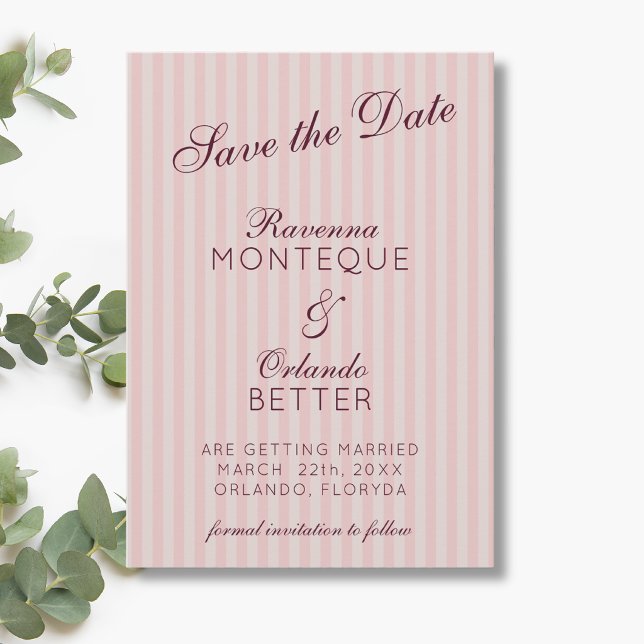 Reserve A Data Rosas Desbotadas Listras Retrô Borgonha Casamento (Criador carregado)