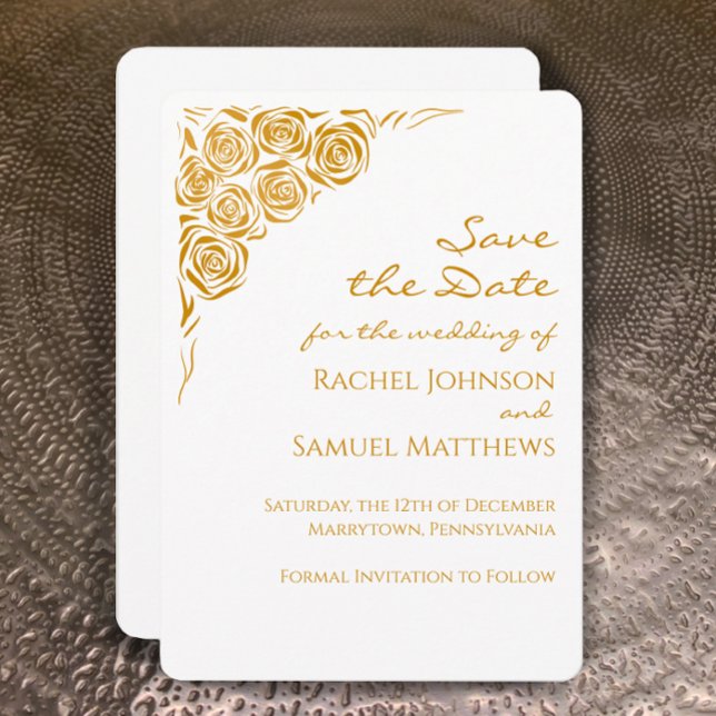 Reserve A Data Rosas Desenhados à Mão Moderno Salve a Data Casame (Customize this hand drawn golden roses Save the date card for a chic unique wedding invitation
)