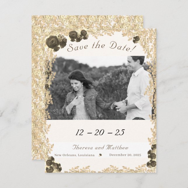 Reserve A Data Rosas Do ornamentado Salve A Placa De Data (Frente/Verso)