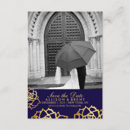 Reserve A Data Rosas do ouro Salve a data - Azul