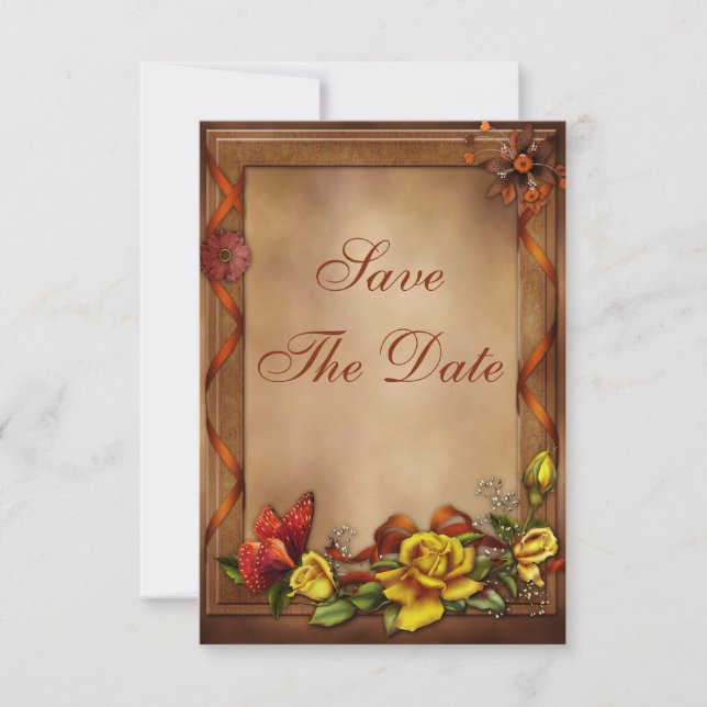 Reserve A Data Rosas e Chá de fraldas de borboleta Salvar a Data (Frente)