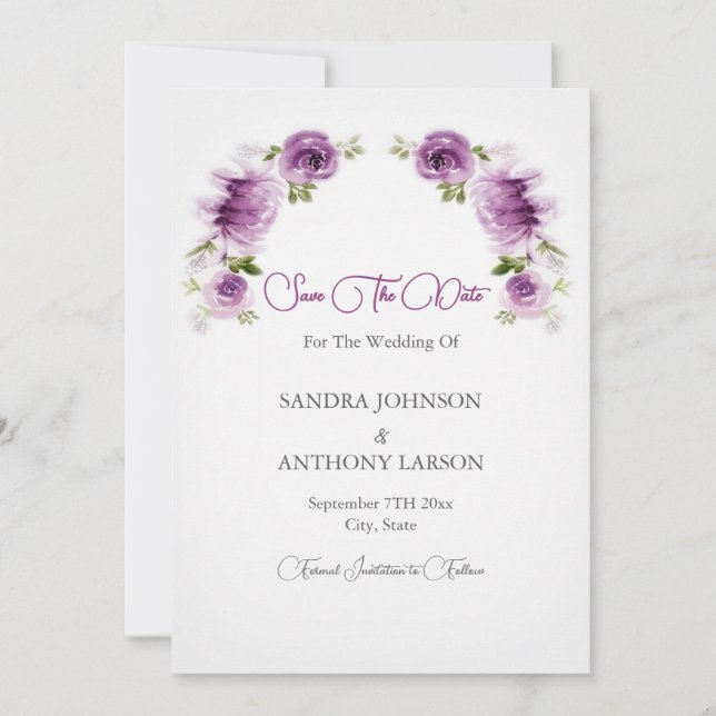 Reserve A Data Rosas e Peônias em Aquarela Fuchsia Save The Date (Frente)
