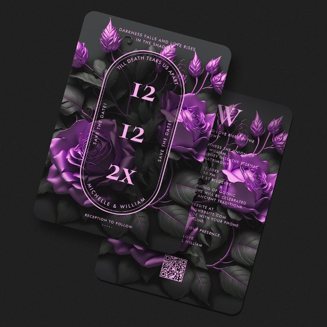 Reserve A Data Rosas Florais Boho Purple De Casamento Gótico Eleg (Elegant Gothic Wedding Rustic Floral Boho Purple Save The Date
)