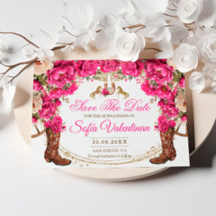 Reserve A Data Rosas Fúcsia e Botas de Cowboy Country Quinceañera