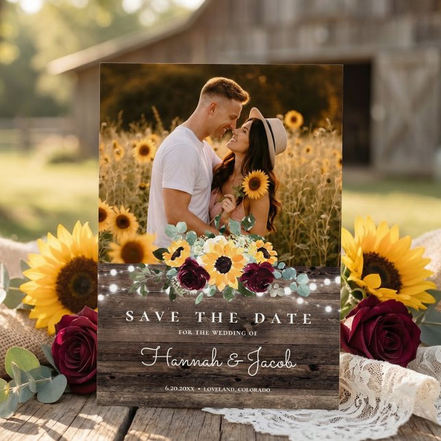 Reserve A Data Rosas Girassóis Rústicos Casamento (Criador carregado)