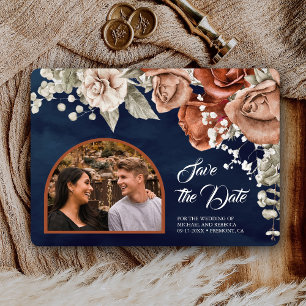 Reserve A Data Rosas Laranja Queimada Terracota Floral Casamento