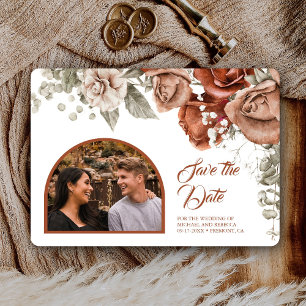 Reserve A Data Rosas Laranja Queimada Terracota Foto de Casamento