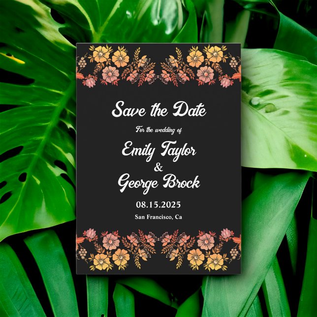 Reserve A Data Rosas Negra Boho Neon Casamento Floral Romântico (Criador carregado)