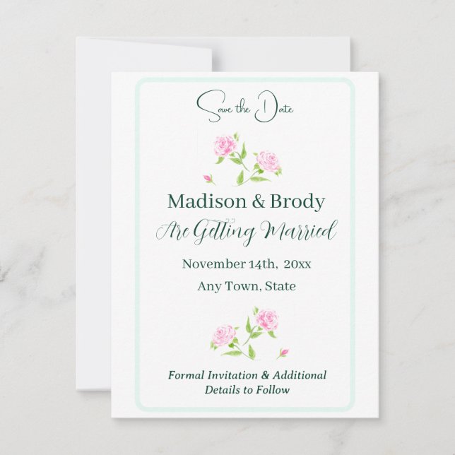 Reserve A Data Rosas Pintadas à Mão em Aquarela SAVE THE DATE (Frente)