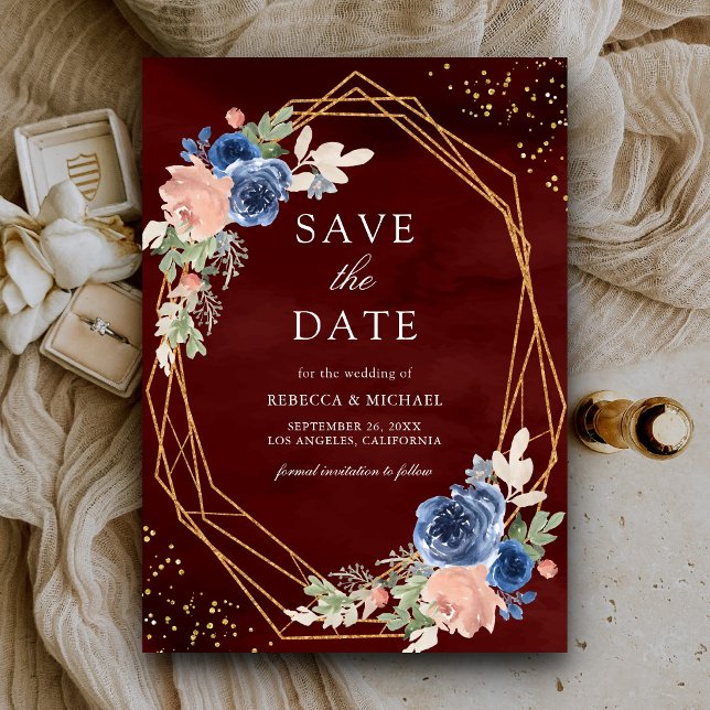 Reserve A Data Rosas Rosa Bege Azul Marinho Burgundy Casamento (Criador carregado)