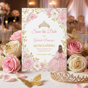 Reserve A Data Rosas Rosa Bege Golden Quinceañera Salve a Data
