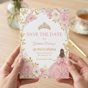 Reserve A Data Rosas Rosa Bege Golden Quinceañera  Salve a Data