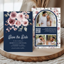 Rosas rosa Dusty Foto QR Código Marinho Casamento 