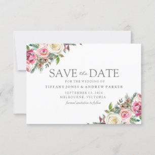 Reserve A Data Rosas Rosa e Brancas Floral Salvar a Data
