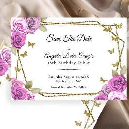 Reserve A Data Rosas Rosa e Dourado Elegantes Debut de 18 Anos