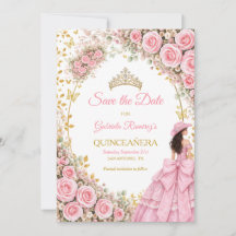 Rosas Rosa em Aquarela Quinceañera Dourada
