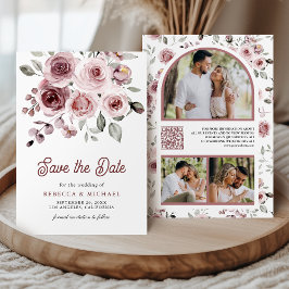 Reserve A Data Rosas Rosa Empoeiradas Código QR de Foto Casamento