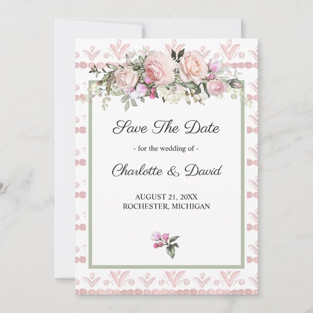 Reserve A Data Rosas Rosa Flórida de Água Salva a Data (Frente)