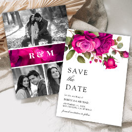Reserve A Data Rosas Rosa Fúcsia Foto Colagem Casamento