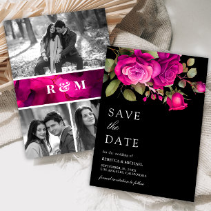 Reserve A Data Rosas Rosa Quente Fúcsia Foto Colagem Preto Casame