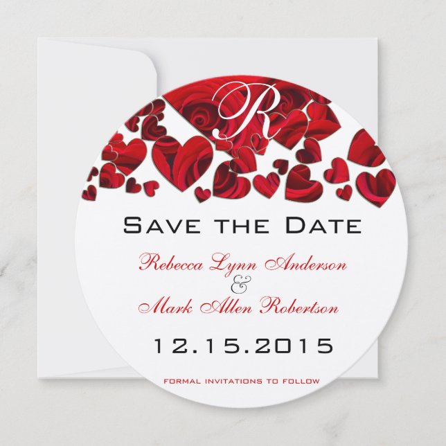 Reserve A Data Rosas Rustic Red Heart Casamento Salve a Data (Frente)