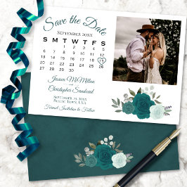 Reserve A Data Rosas Teal & Aqua Boho Calendário e Foto de Casame
