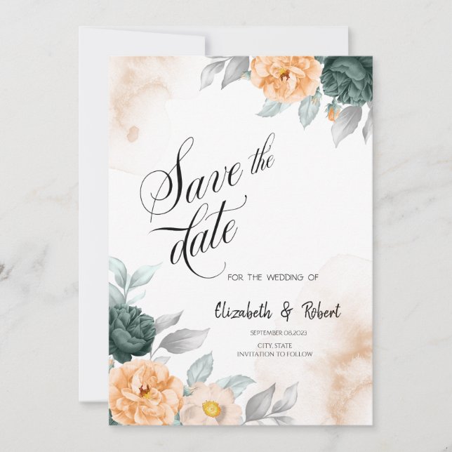 Reserve A Data Rosas Verde De Aquarela Salvem A Data (Frente)