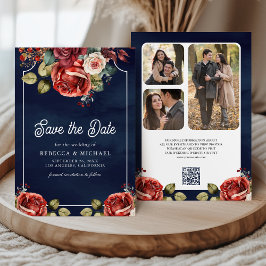 Reserve A Data Rosas Vermelhas Código QR de Foto Floral Casamento