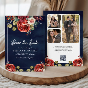 Reserve A Data Rosas Vermelhas Código QR de Foto Floral Casamento