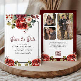 Reserve A Data Rosas Vermelhas Código QR Floral Foto Casamento
