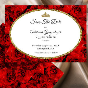 Reserve A Data Rosas Vermelhas Elegantes e Quinceanera Dourada