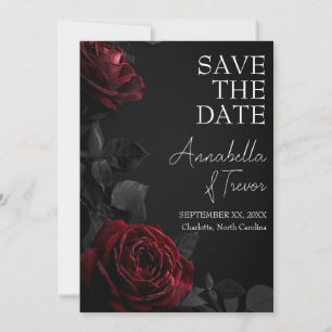 Reserve A Data Rosas Vermelhas em Casamento Gótico Floral Sombrio