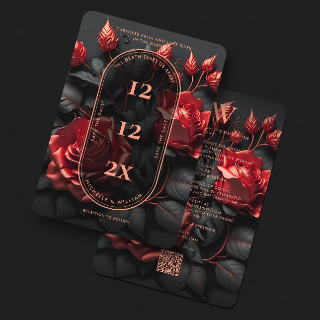 Reserve A Data Rosas vermelhas Negras Florais De Casamento Gótico (Elegant Simple Gothic Wedding Floral Black Red Save The Date
)
