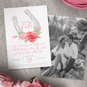 Reserve A Data Rosinhas em ferradura aquarela cinza rosa vermelho