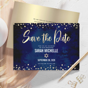 Reserve A Data Roteiro de Bat Mitzvah Navy Gold Glitter Moderno e