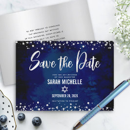 Reserve A Data Roteiro de Bat Mitzvah Navy Silver Glitter Moderno