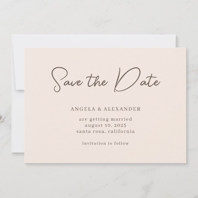Reserve A Data Roteiro de Casamento Moderno Bege Marrom (Frente)
