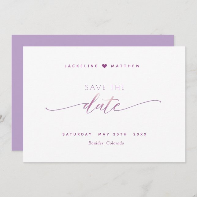 Reserve A Data Roteiro Elegante, Casamento Simples da Lavanda Mau (Frente/Verso)