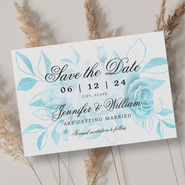 Reserve A Data Roteiro Elegante Turquesa Floral Romântica De Casa (Elegant Script Romantic Wedding Turquoise Floral Save The Date)