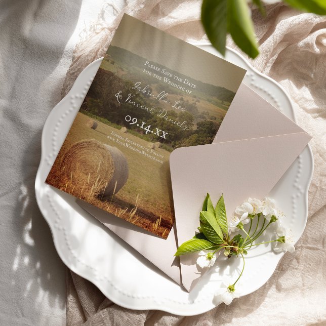 Reserve A Data Round Hay Bales Fazenda Casamento Salve a Data (Criador carregado)