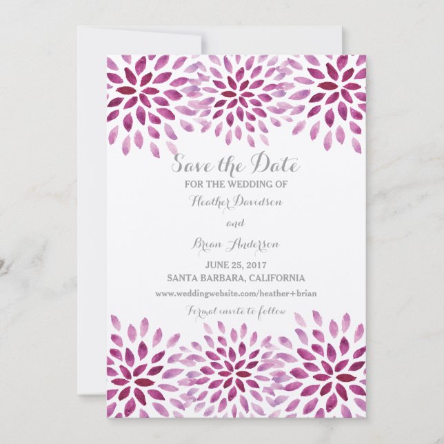 Reserve A Data Roxo Aquarela Chrysanthemum Salva a Data (Frente)