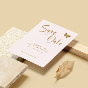 Reserve A Data Roxo Bege & Dourado com Borboleta de Brilho