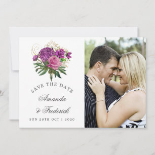 Reserve A Data Roxo e Dourado Casamento Vintage Chic Salve a Data