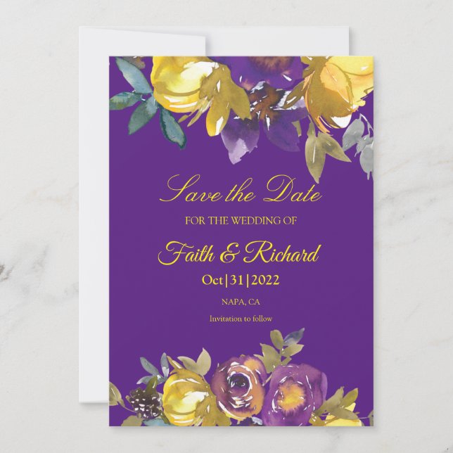 Reserve A Data Roxo Elegante e Casamento outono Dourado Salvar a  (Frente)